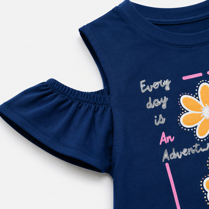 Girls Navy Blue Floral Co-Ord Set  EG-163