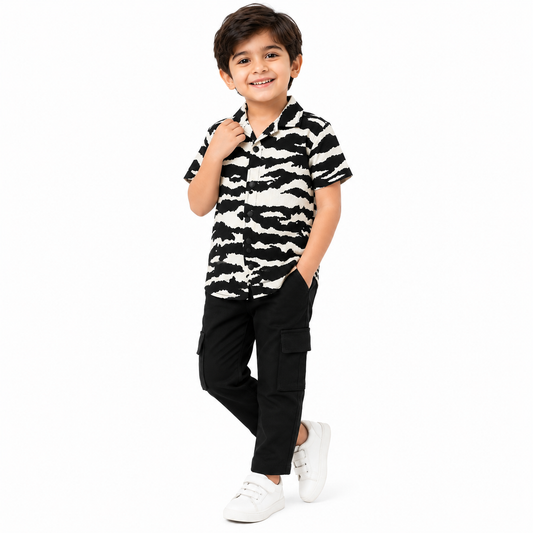 Boys Zebra Print Co-Ord Set – Black & White