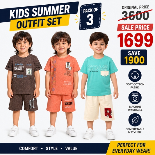 Kids Trendy Summer Outfit Deal – Pack of 3