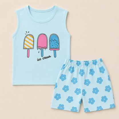 Girls Ice Cream Print Summer Co-ord Set