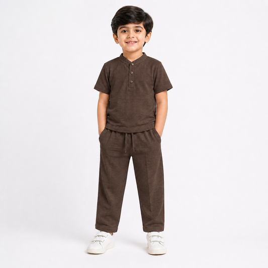 Kids Brown Casual Summer Co-Ord Set for Boys