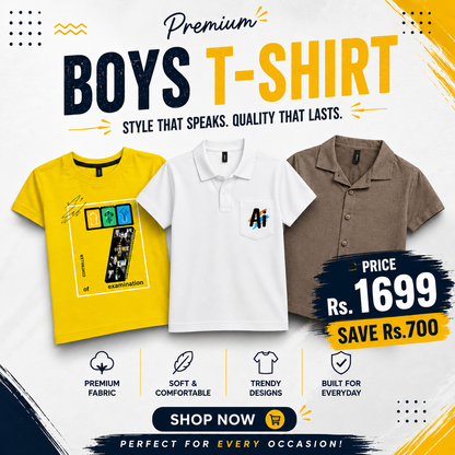 Boys Premium Casual T-Shirt Summer Collection Soft Cotton Trendy Kids Wear