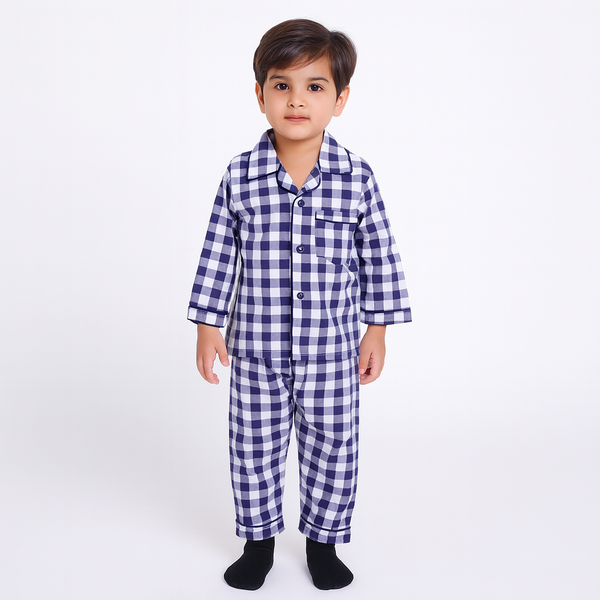 Classic Navy Checkered Boys Night Suit