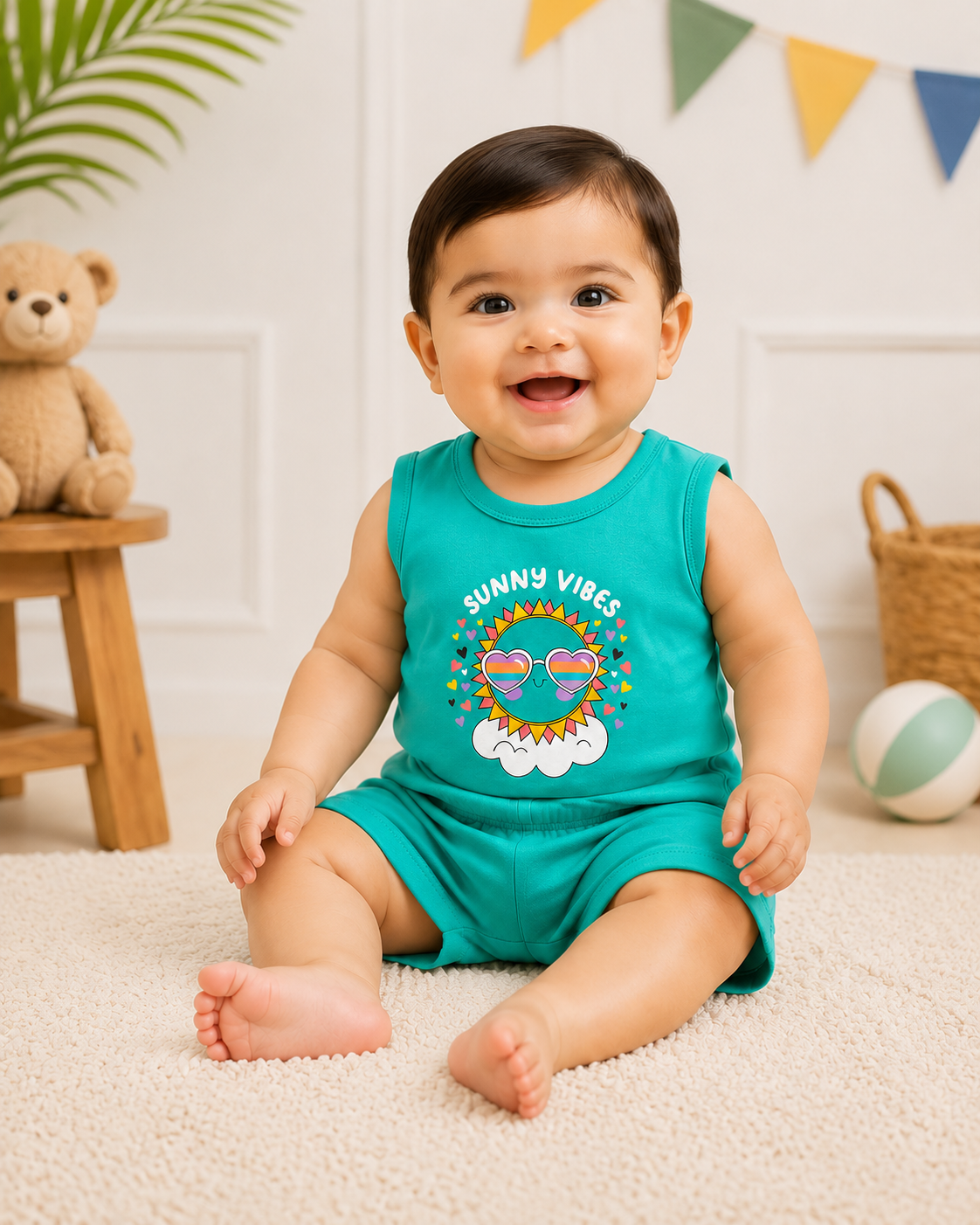 Baby Girls Sunny Vibes 2-Piece Set | Sleeveless Cotton Top & Shorts Outfit | Cute Summer Wear (09)