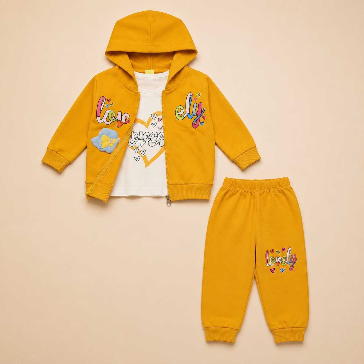 Girls Cozy Love Printed Hoodie & Jogger Set 2421