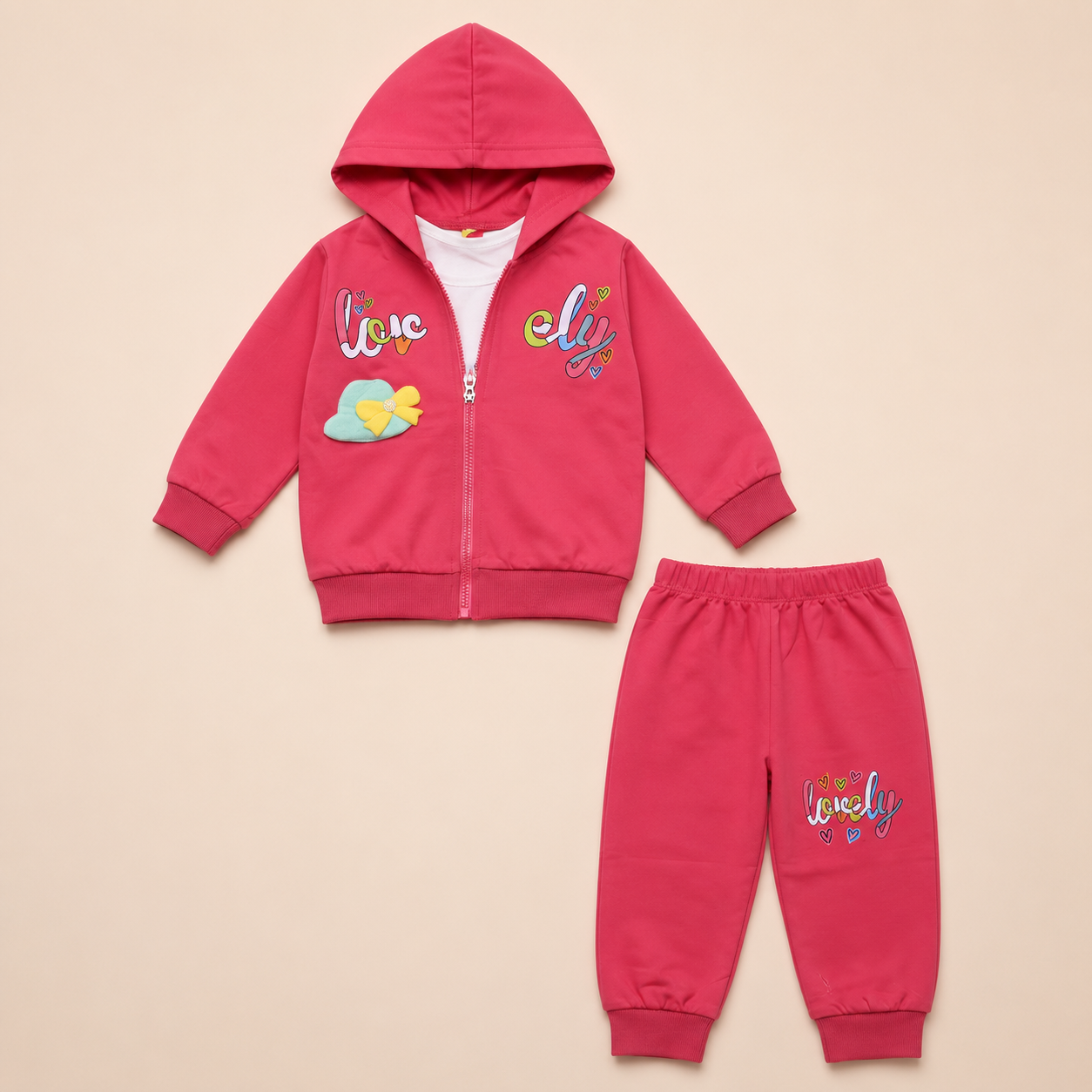 Girls Cozy Love Printed Hoodie & Jogger Set 2421