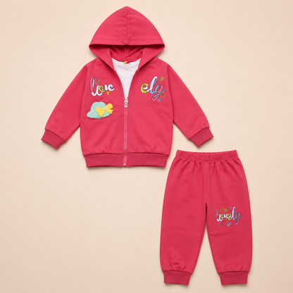Girls Cozy Love Printed Hoodie & Jogger Set 2421