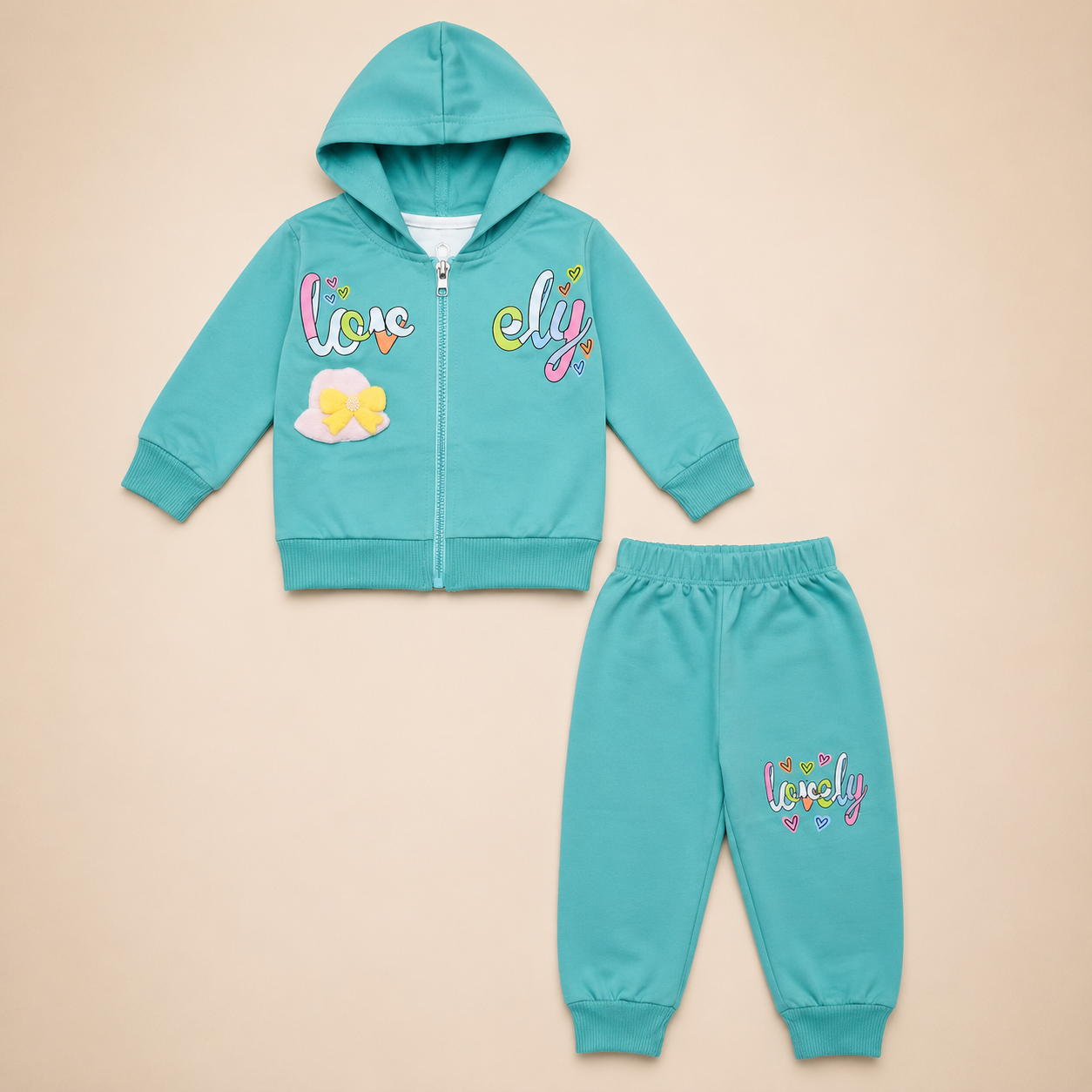 Girls Cozy Love Printed Hoodie & Jogger Set 2421