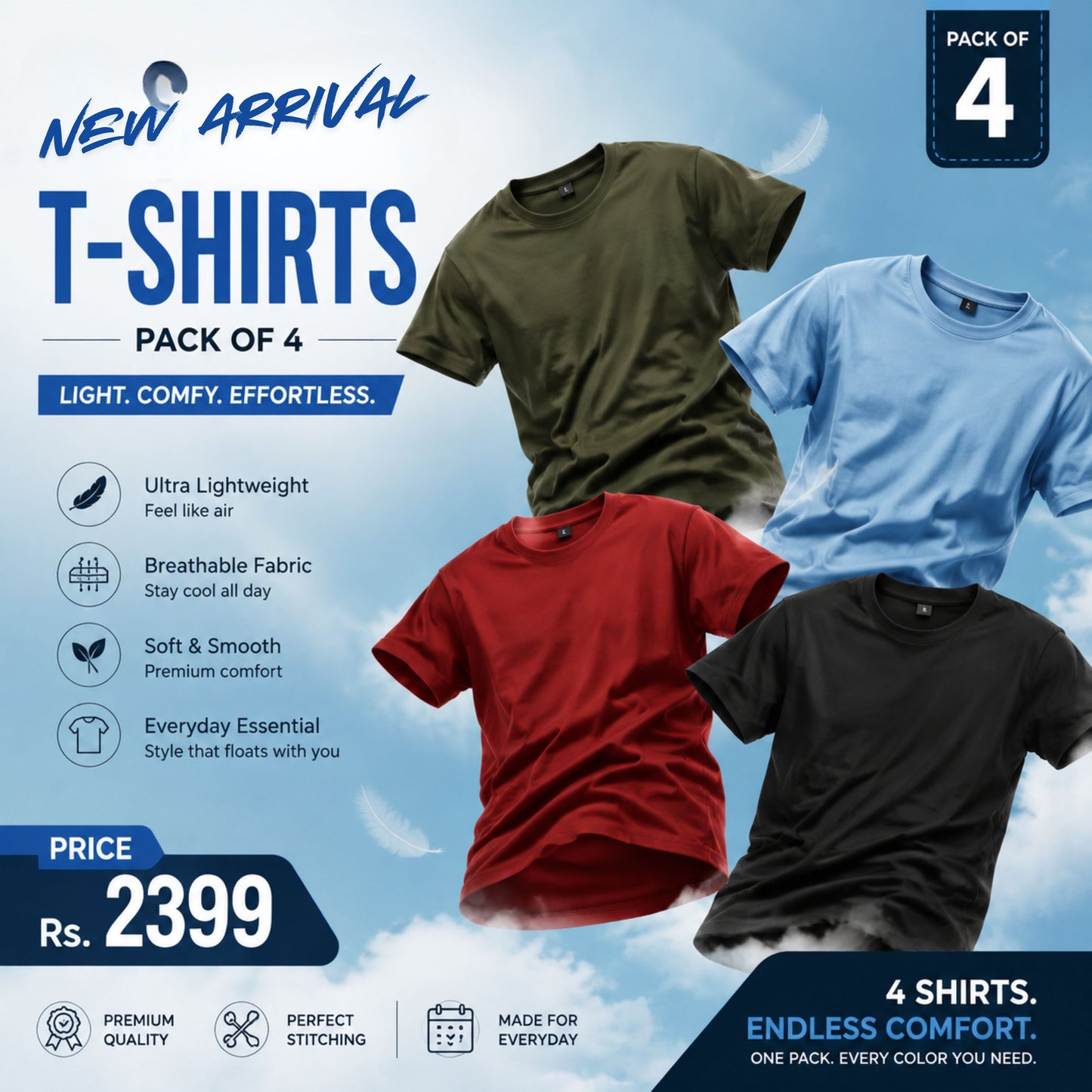 Premium T-Shirts Pack of 4 | Soft, Breathable & Everyday Comfort 455