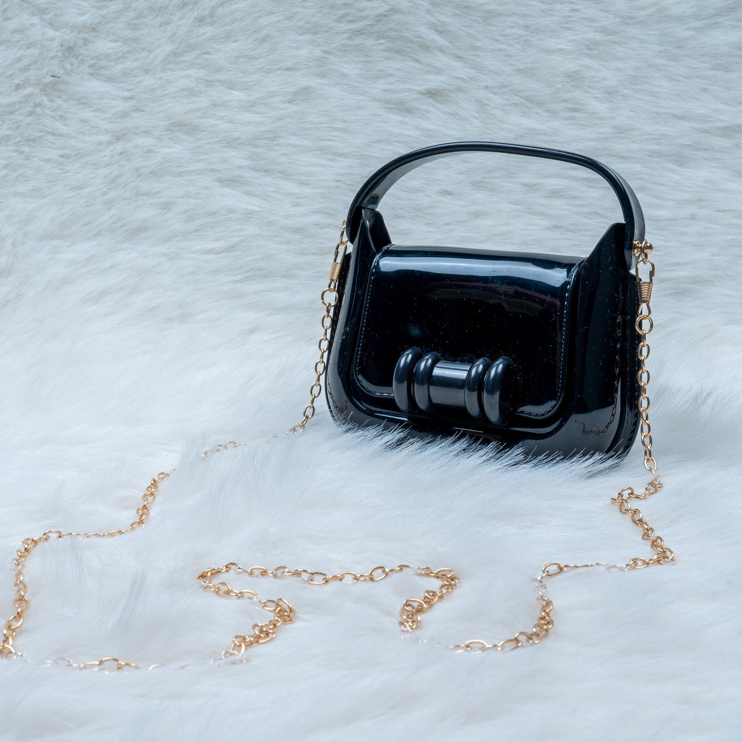 Elegant Glossy Mini Handbag for Girls with Gold Chain Strap