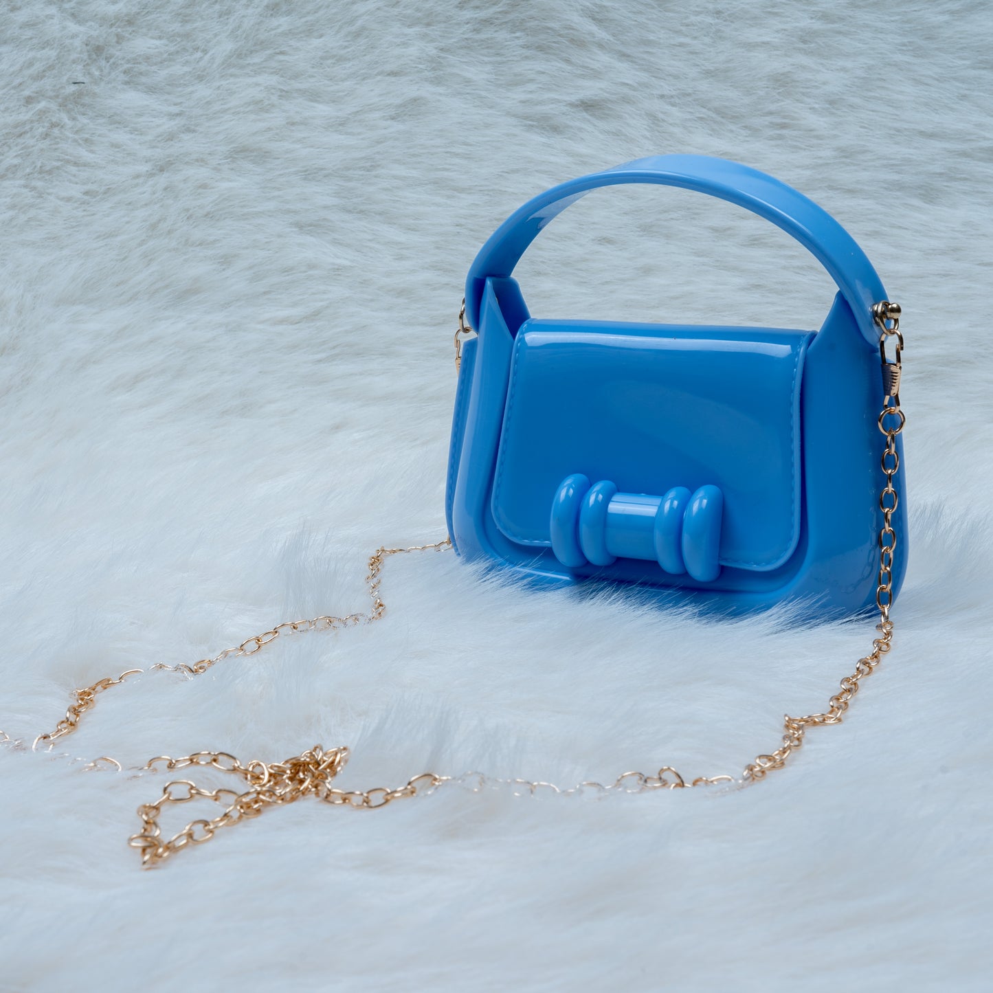 Elegant Glossy Mini Handbag for Girls with Gold Chain Strap