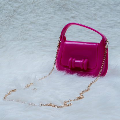 Elegant Glossy Mini Handbag for Girls with Gold Chain Strap