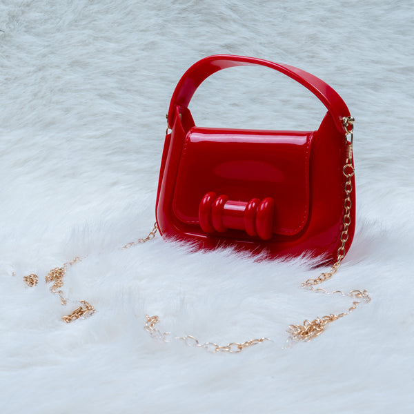 Elegant Glossy Mini Handbag for Girls with Gold Chain Strap