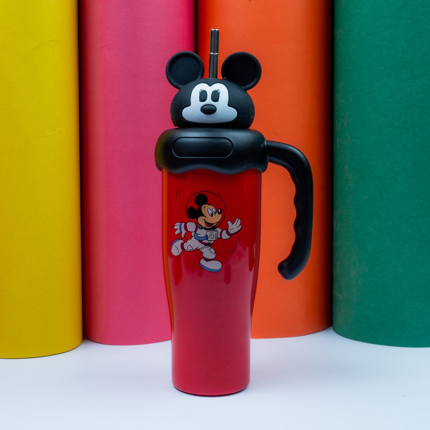 Mickey Mouse Red Travel Tumbler with Handle & Straw – Kids Favorite Drink Cup