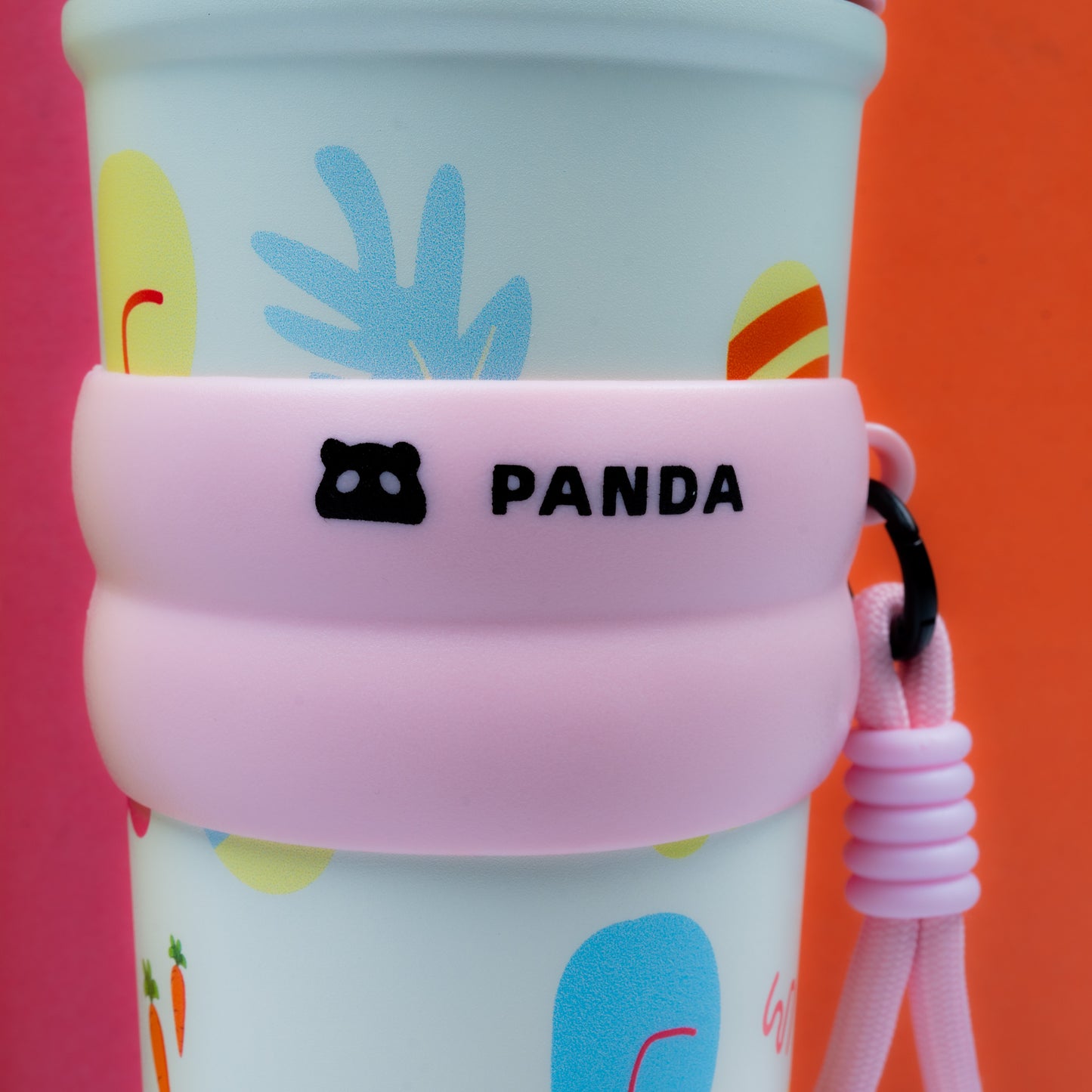 Cute Panda Printed Tumbler with Straw & Strap – Kids Drinking Cup (Pink Edition)