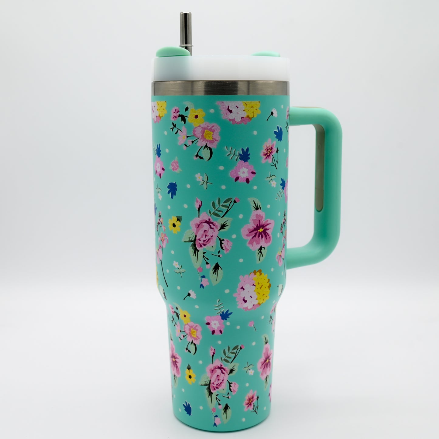 Floral Collection Premium Stainless Steel Tumbler – 40oz (With Handle & Metal Straw)