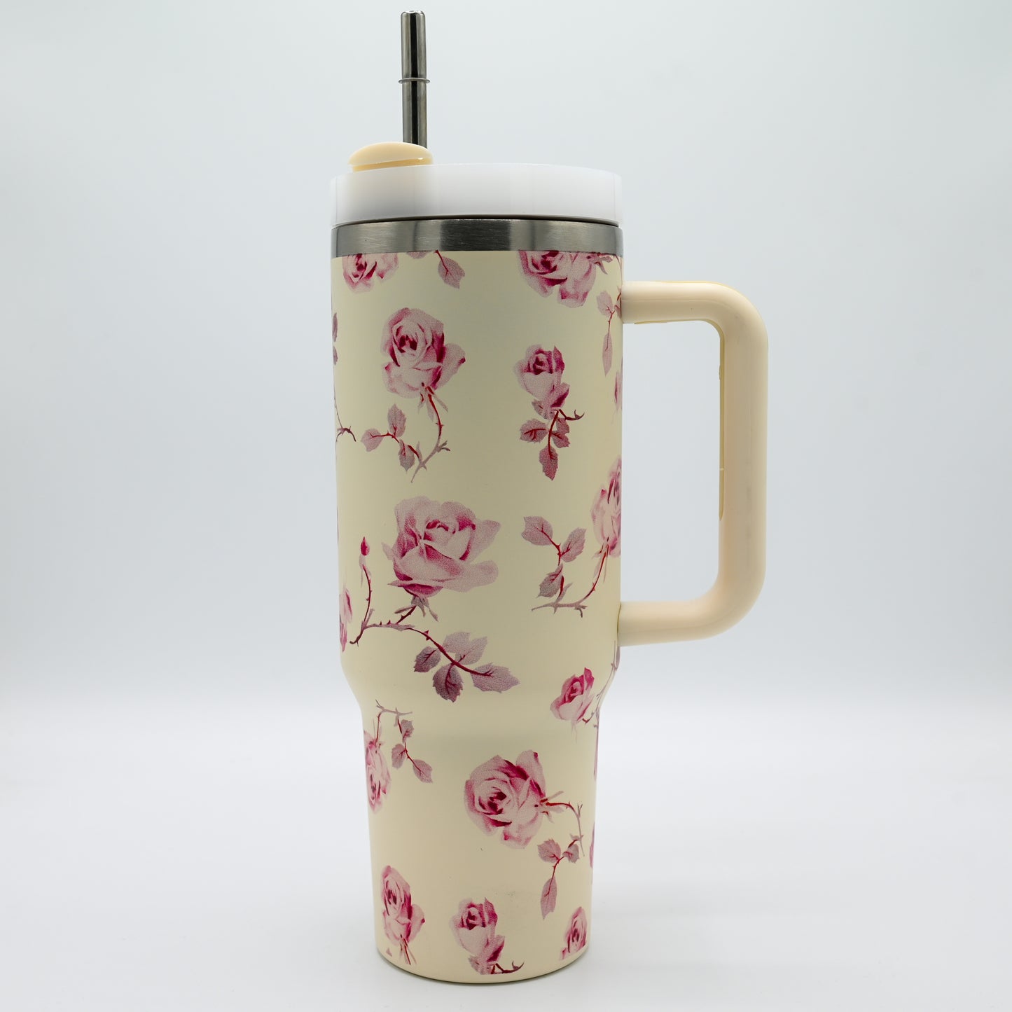 Floral Collection Premium Stainless Steel Tumbler – 40oz (With Handle & Metal Straw)