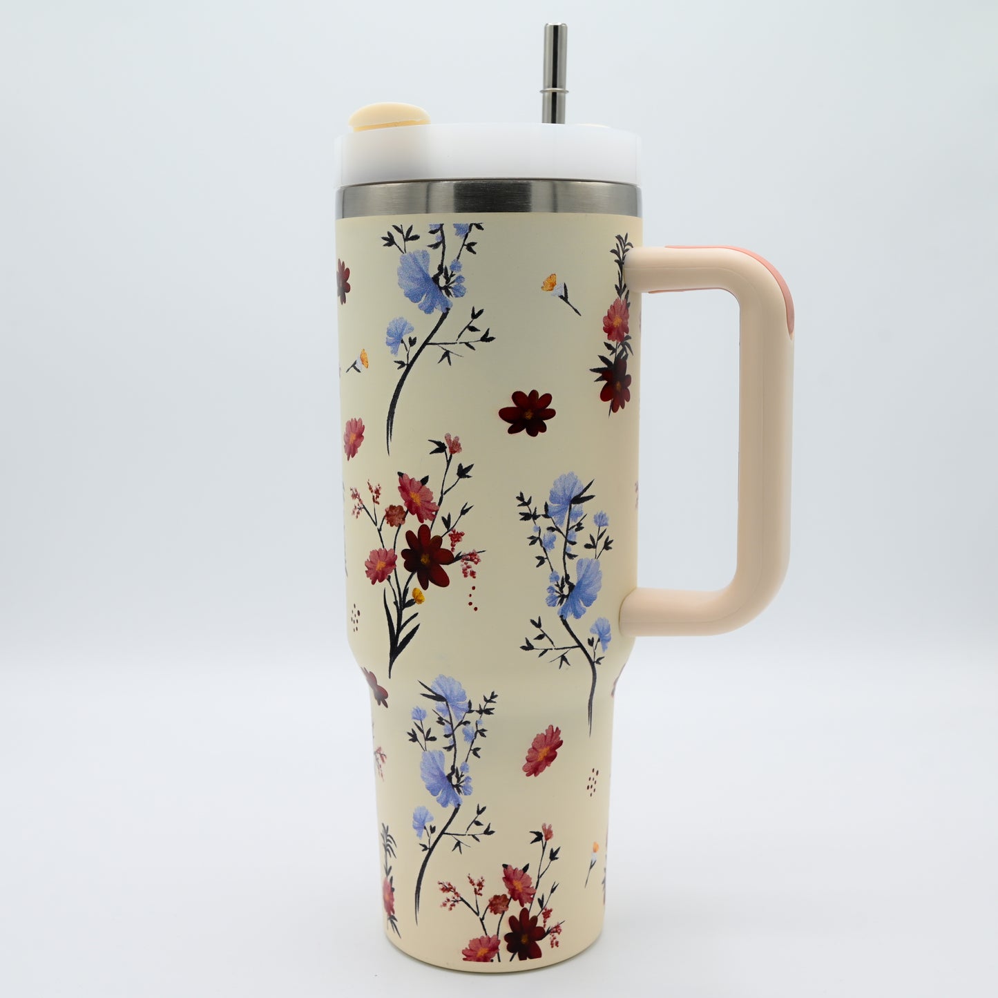 Floral Collection Premium Stainless Steel Tumbler – 40oz (With Handle & Metal Straw)