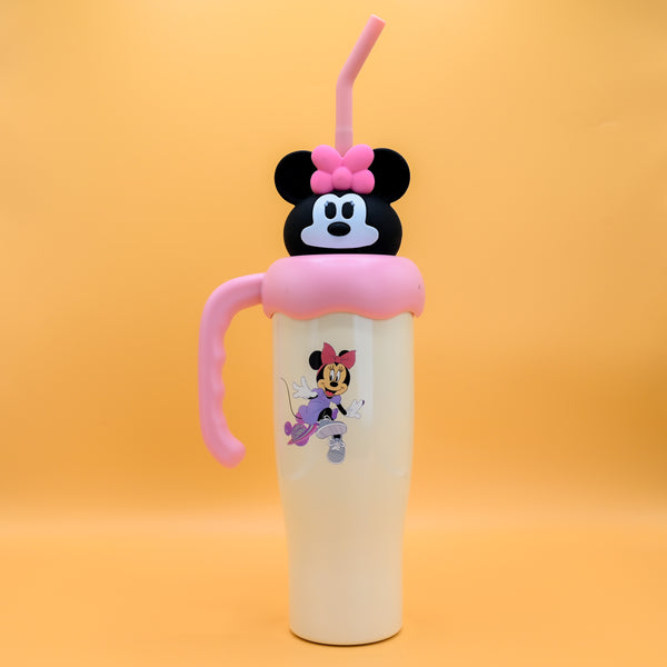Minnie Mouse Off-White Tumbler with Pink Handle & 3D Lid – Cute Kids Drinkware