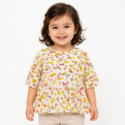 Girls Floral Print Cotton Lawn Peplum Top – Lightweight Summer Casual Wear