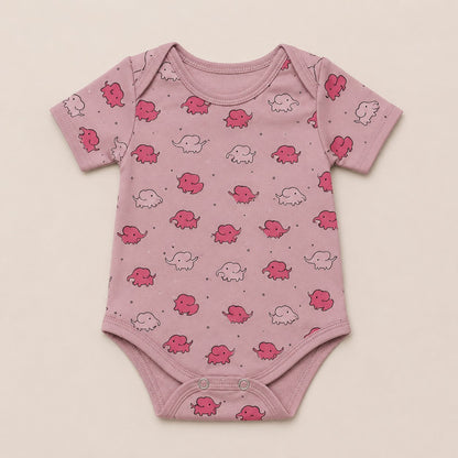 Baby Girls Elephant Print Bodysuit – Soft Cotton Jersey Romper