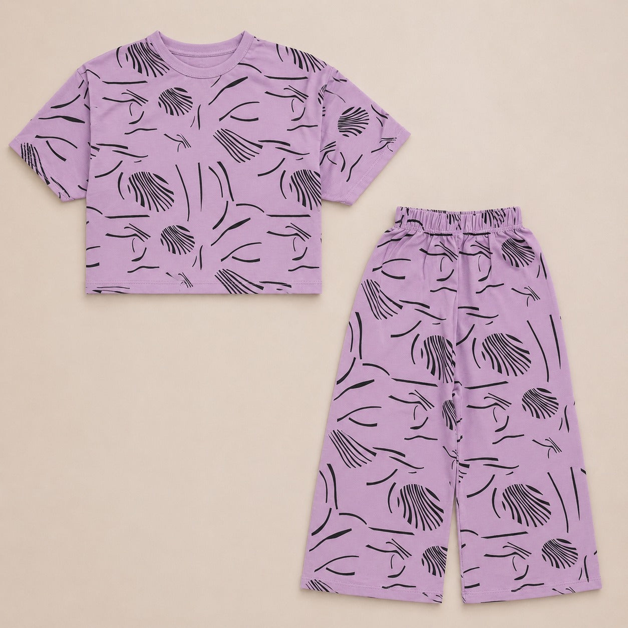 Girls Lavender Abstract Printed Co-Ord Set  EG-162