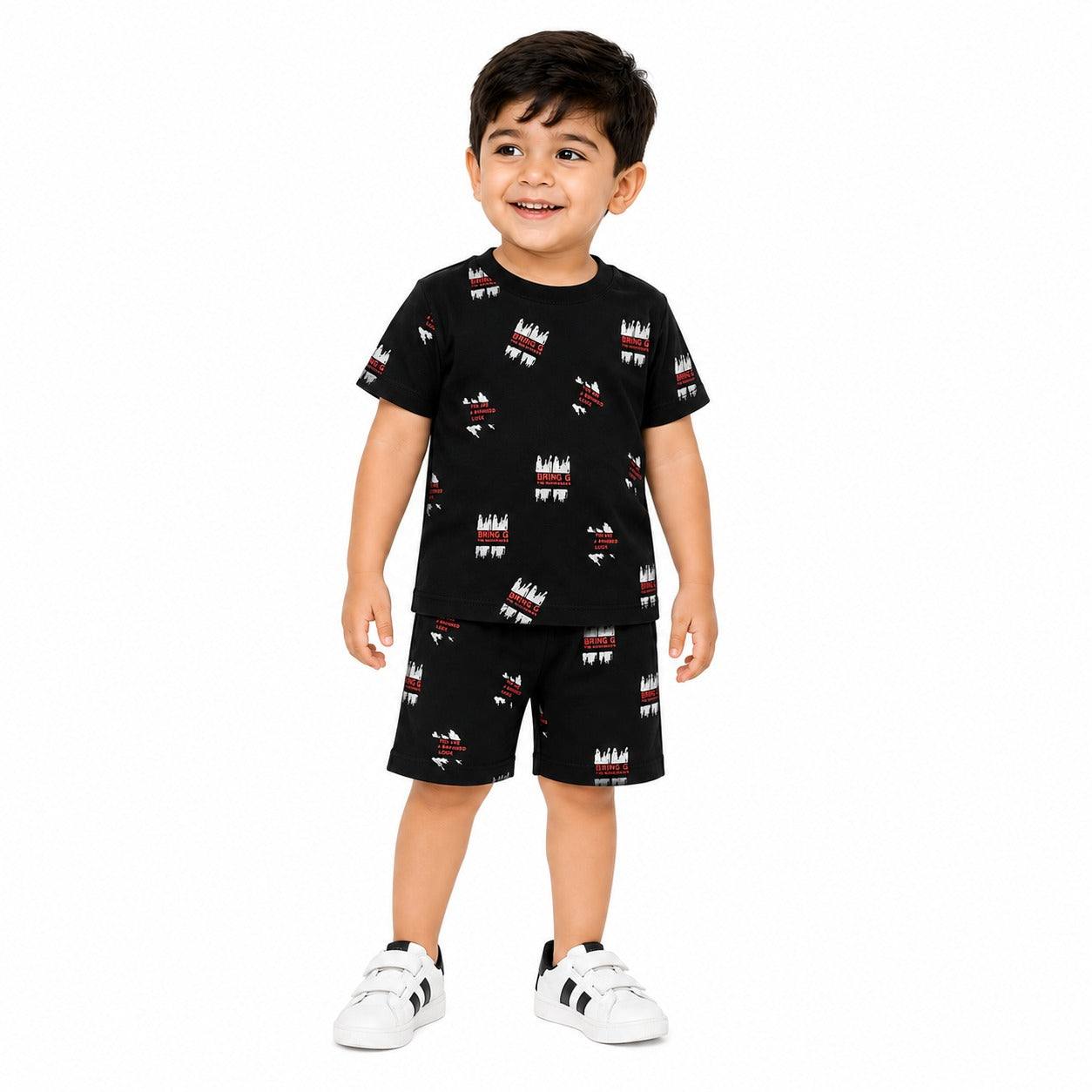 Kids Black Printed Summer Co-Ord Set (EB-296)