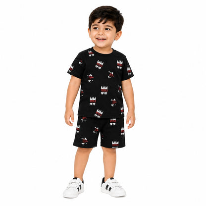 Kids Black Printed Summer Co-Ord Set (EB-296)