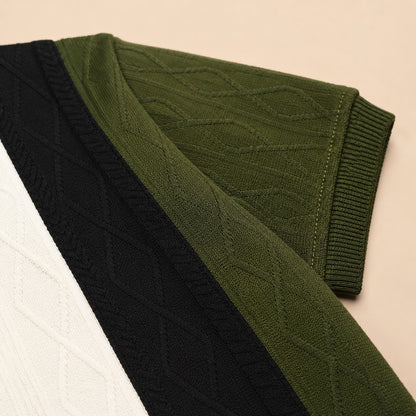 Boys' Modern Color-Block Zipper Polo – Olive, Black & Cream-OLD MONEY (China imported)