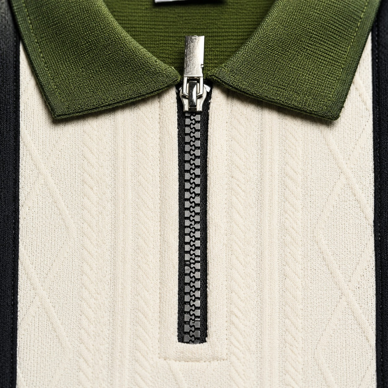 Boys' Modern Color-Block Zipper Polo – Olive, Black & Cream-OLD MONEY (China imported)