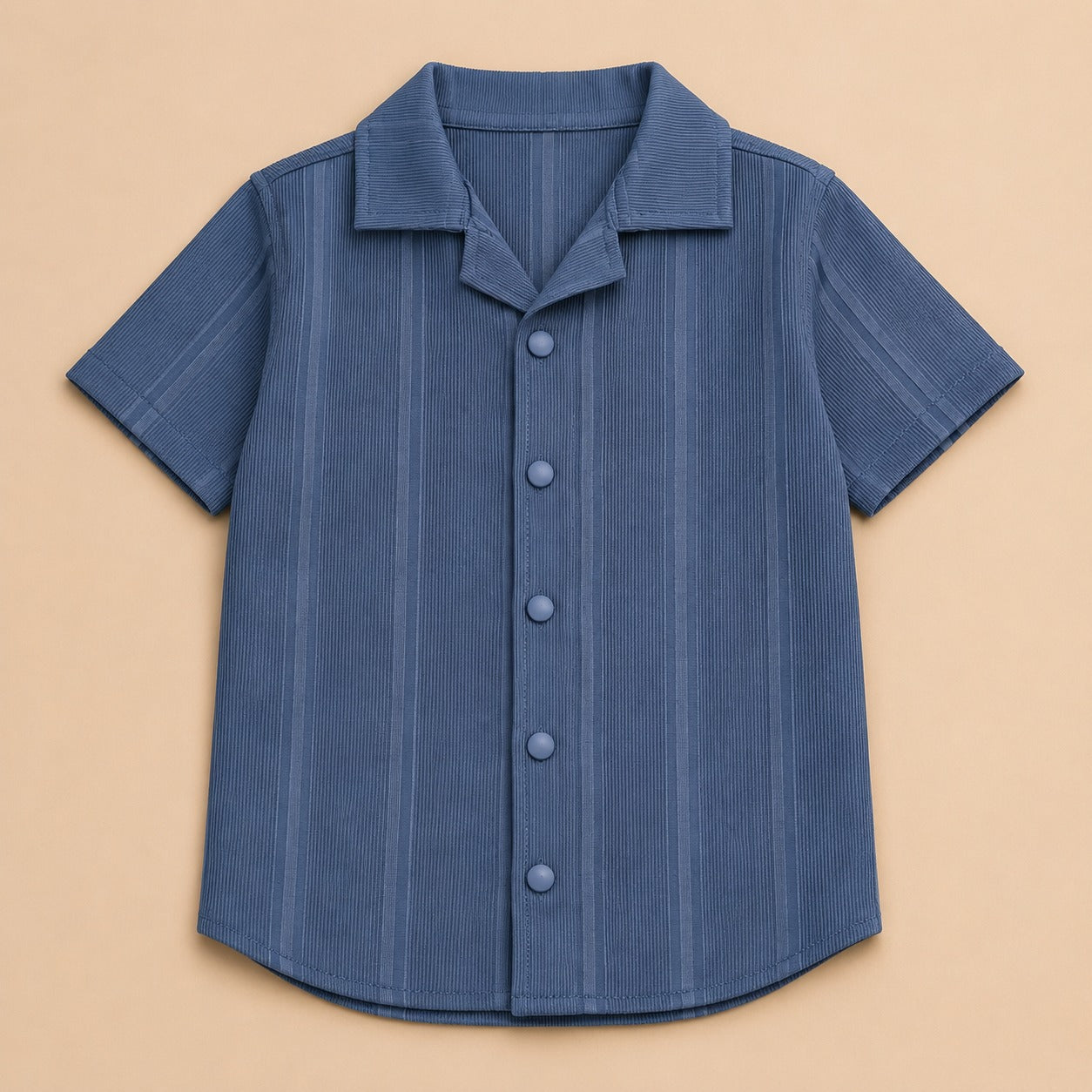 Premium Ribbed Texture Camp Collar Shirt - Dusty Blue(China imported)
