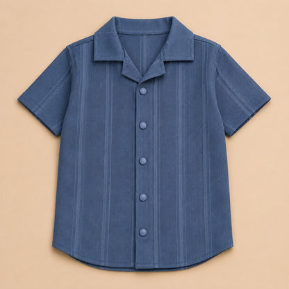 Premium Ribbed Texture Camp Collar Shirt - Dusty Blue(China imported)