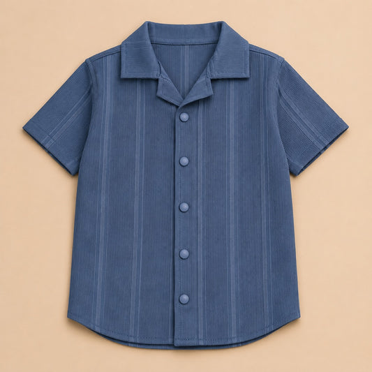 Premium Ribbed Texture Camp Collar Shirt - Dusty Blue(China imported)