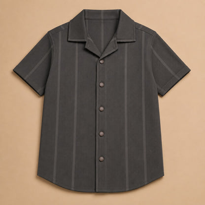 Premium Ribbed Texture Camp Collar Shirt - Dusty Blue(China imported)