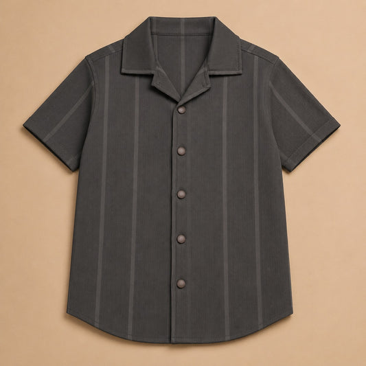 Premium Ribbed Texture Camp Collar Shirt - Dusty Blue(China imported)