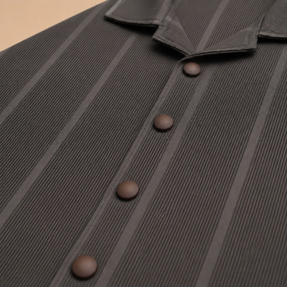 Premium Ribbed Texture Camp Collar Shirt - Dusty Blue(China imported)