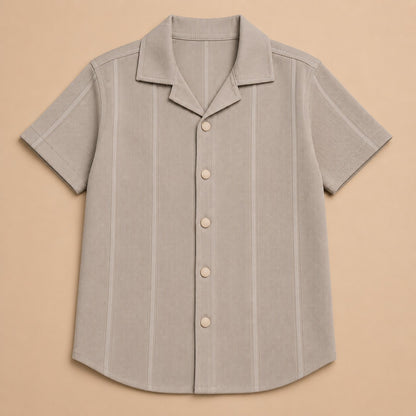 Premium Ribbed Texture Camp Collar Shirt - Dusty Blue(China imported)