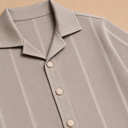 Premium Ribbed Texture Camp Collar Shirt - Dusty Blue(China imported)