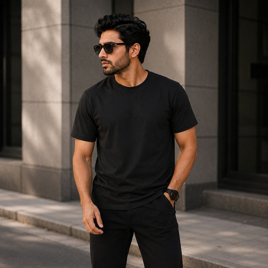 Men's Solid Round Neck Half Sleeve T-Shirt (BLACK)