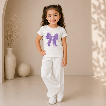 Little Princess Bow Printed Two Piece Outfit for Girls