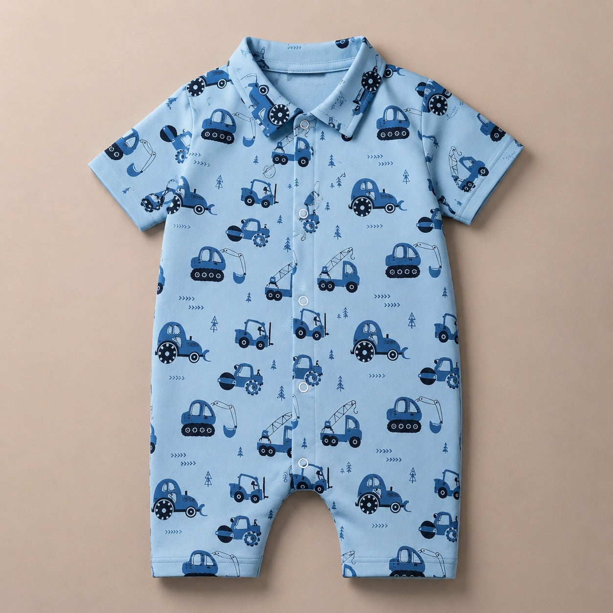 Baby Boys Premium Printed Romper | Soft Cotton Collared Summer Outfit | Comfortable Infant Wear(20)