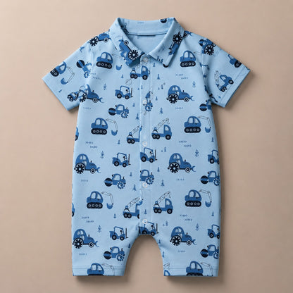Baby Boys Premium Printed Romper | Soft Cotton Collared Summer Outfit | Comfortable Infant Wear(20)