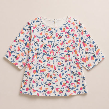 Girls Floral Print Cotton Lawn Peplum Top – Lightweight Summer Casual Wear