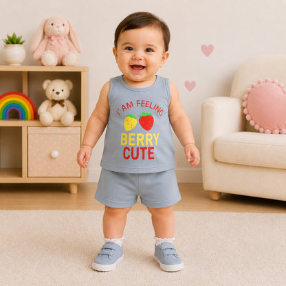 Kids Berry Cute Sleeveless T-Shirt & Shorts Co-Ord Set – Soft Cotton Summer Outfit