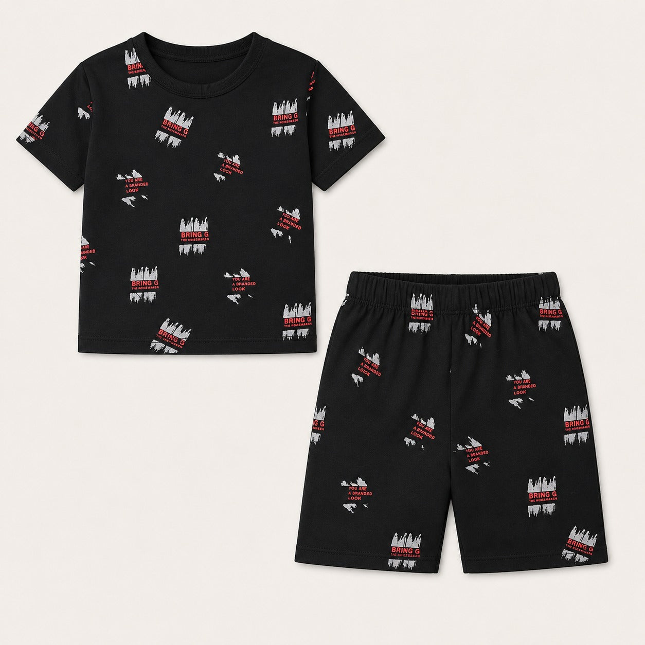 Kids Black Printed Summer Co-Ord Set (EB-296)
