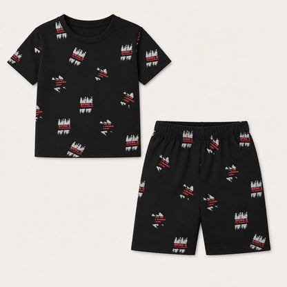 Kids Black Printed Summer Co-Ord Set (EB-296)