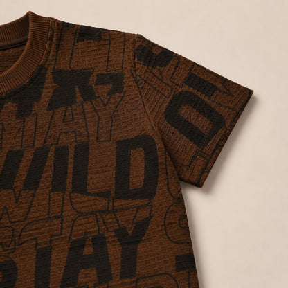 Boys' "STAY WILD" Graphic Print Waffle-Knit T-Shirt – Red & Black(China imported)