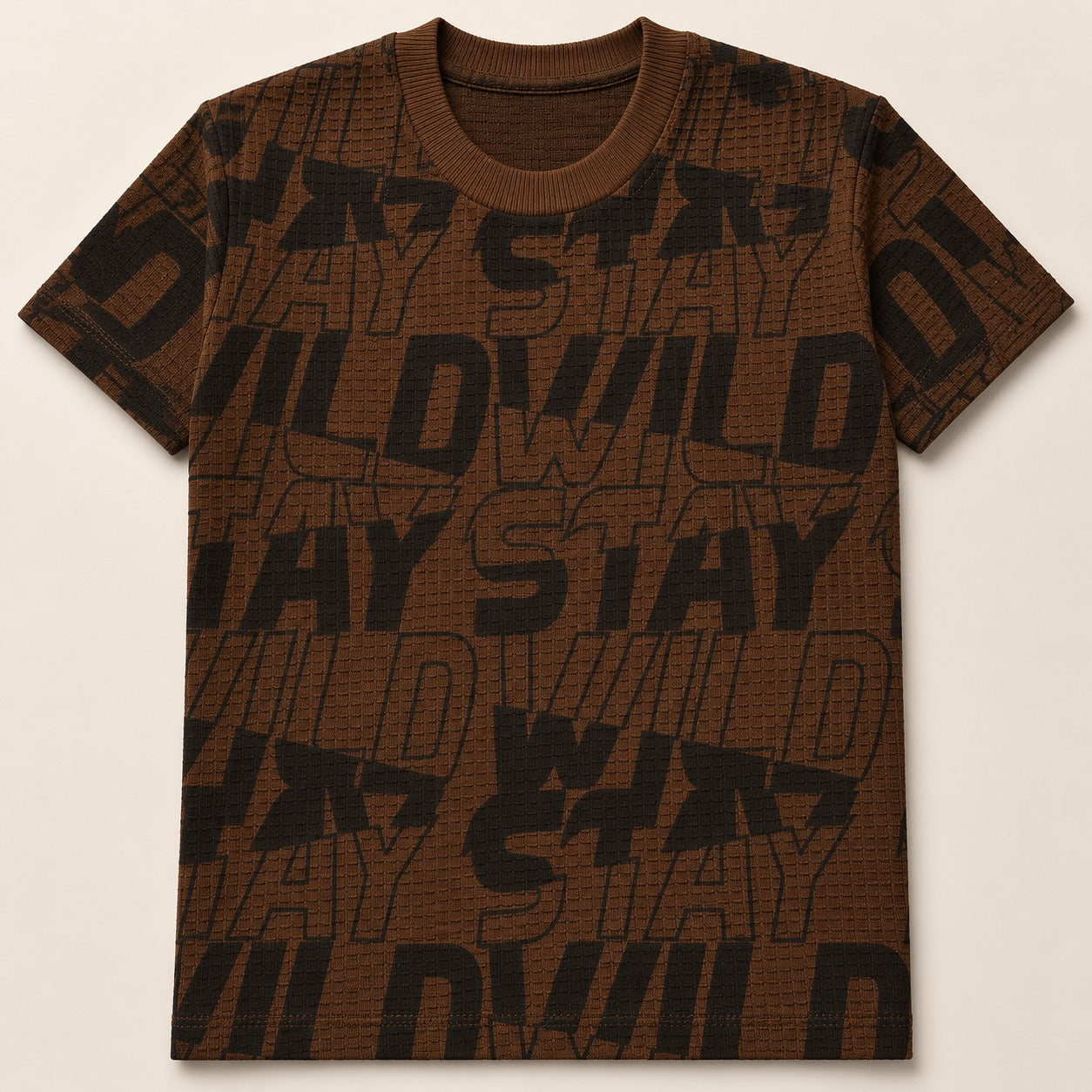 Boys' "STAY WILD" Graphic Print Waffle-Knit T-Shirt – Red & Black(China imported)