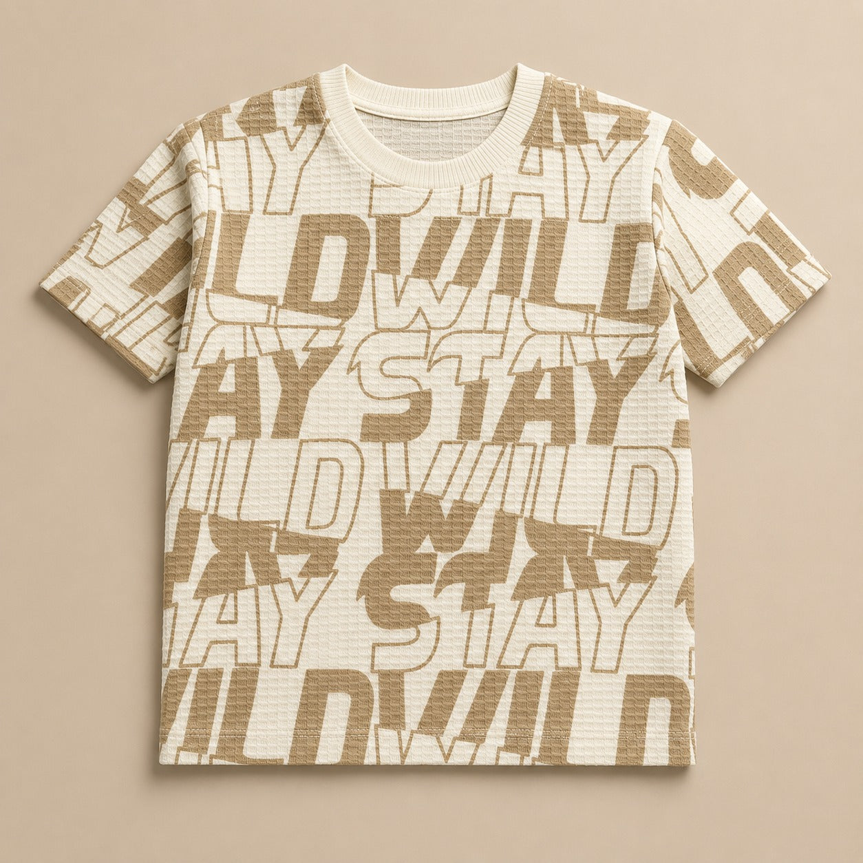 Boys' "STAY WILD" Graphic Print Waffle-Knit T-Shirt – Red & Black(China imported)