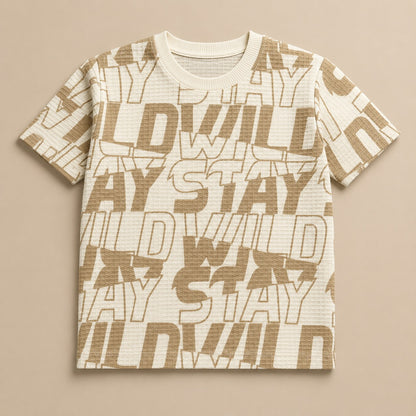 Boys' "STAY WILD" Graphic Print Waffle-Knit T-Shirt – Red & Black(China imported)